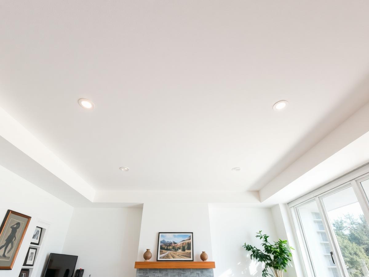 Smooth finished ceiling after popcorn ceiling removal in a San Diego living room