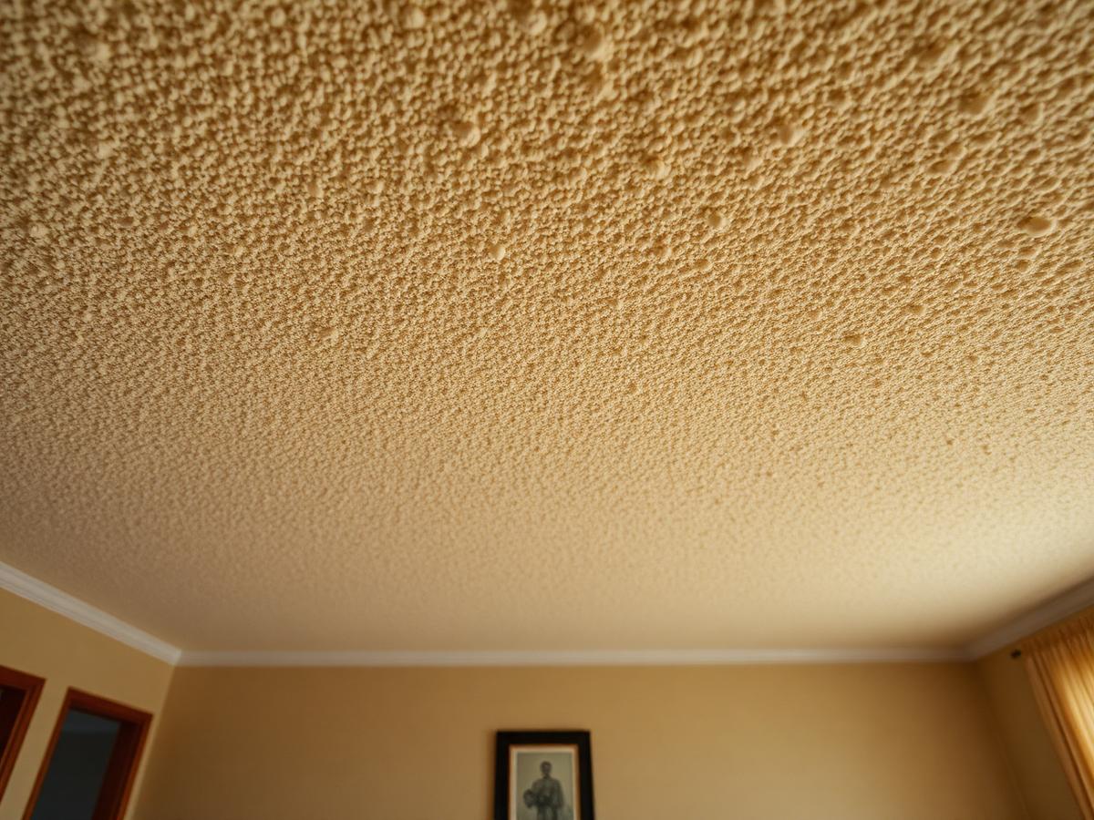 Dated popcorn ceiling texture before removal in a San Diego living room